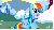 Size: 960x540 | Tagged: safe, screencap, rainbow dash, pegasus, pony, g4, season 1, winter wrap up, animated, blinking, clothes, cute, dashabetes, female, flapping, flapping wings, gif, mare, open mouth, sitting, smiling, snow, solo, vest, wings, winter outfit, winter wrap up vest