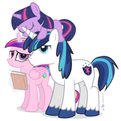 Size: 1080x1080 | Tagged: safe, artist:dm29, princess cadance, shining armor, twilight sparkle, alicorn, pony, unicorn, g4, book, cute, filly, julian yeo is trying to murder us, ponies riding ponies, pony hat, riding, simple background, sleeping, transparent background, trio, twilight riding shining armor, vector