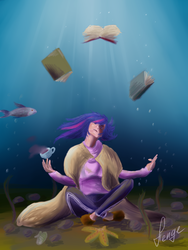 Size: 768x1024 | Tagged: safe, artist:hengebellika, twilight sparkle, human, g4, book, female, humanized, solo, underwater