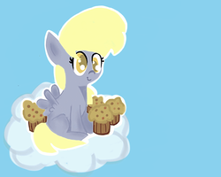 Size: 813x649 | Tagged: safe, artist:berryden, derpy hooves, pegasus, pony, g4, cloud, female, mare, muffin, solo