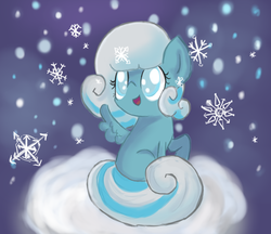 Size: 793x684 | Tagged: safe, artist:berryden, oc, oc only, oc:snowdrop, cloud, snow, snowfall, snowflake, solo