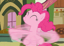 Size: 650x474 | Tagged: safe, screencap, pinkie pie, earth pony, pony, g4, season 3, too many pinkie pies, animated, chopper, cropped, eyes closed, female, gif, helicopter, loop, mare, pinkie being pinkie, pinkie physics, pinkiecopter, propeller, solo