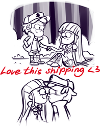 Size: 584x736 | Tagged: safe, artist:cherryviolets, twilight sparkle, equestria girls, g4, blushing, boop, boyfriend and girlfriend, crossover, crossover shipping, diplight, dipper pines, female, gravity falls, having a moment, humanized, male, monochrome, noseboop, public display of affection, shipping, sketch, straight, style emulation