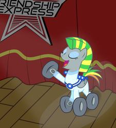 Size: 5418x6000 | Tagged: safe, artist:masem, oc, oc only, oc:wheely bopper, original species, wheelpone, absurd resolution, alternate hairstyle, clothes, costume, solo, starlight express, vector