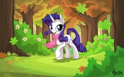 Size: 2560x1600 | Tagged: safe, artist:mysticalpha, rarity, g4, clothes, female, forest, scarf, solo, wallpaper