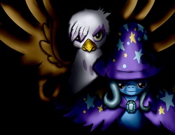 Size: 1294x1000 | Tagged: safe, artist:pajipants, artist:poppin, gilda, trixie, griffon, g4, duo, looking at you, smirk