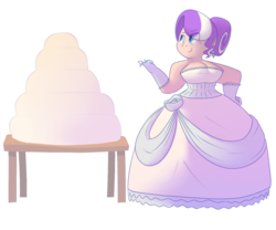 Size: 1280x1067 | Tagged: safe, artist:secretgoombaman12345, diamond tiara, human, ask chubby diamond, g4, breasts, busty diamond tiara, cake, chubby, clothes, dress, fat, female, humanized, simple background, solo, transparent background, wedding dress