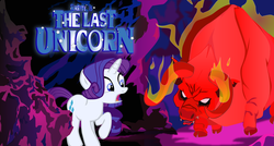 Size: 900x483 | Tagged: safe, artist:pipersack, rarity, g4, crossover, the last unicorn, the red bull