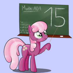 Size: 750x750 | Tagged: safe, artist:ratofdrawn, cheerilee, earth pony, pony, g4, chalkboard, female, holding, looking up, mare, raised hoof, smiling, solo