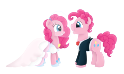 Size: 3420x2058 | Tagged: safe, artist:kaleysia, pinkie pie, earth pony, pony, g4, bubble berry, clothes, dress, female, male, mare, rule 63, self ponidox, selfcest, ship:bubblepie, shipping, simple background, stallion, straight, suit, transparent background, wedding, wedding dress