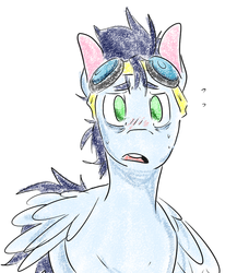 Size: 776x895 | Tagged: safe, artist:cleppyclep, soarin', g4, concerned, cute, goggles, male, solo