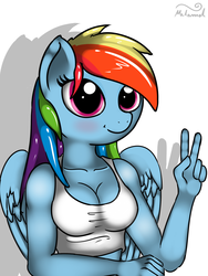 Size: 1500x2000 | Tagged: safe, artist:malamol, rainbow dash, anthro, g4, cleavage, clothes, female, solo