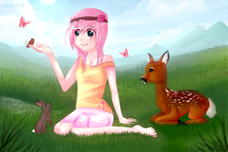 Size: 1500x1000 | Tagged: safe, artist:nlkl, fluttershy, deer, human, g4, humanized