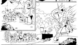 Size: 900x525 | Tagged: safe, artist:andy price, idw, princess celestia, princess luna, g4, monochrome