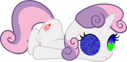 Size: 4000x1974 | Tagged: safe, artist:yoshimon1, sweetie belle, pony, robot, robot pony, unicorn, g4, alternate cutie mark, blue screen of death, female, filly, foal, hooves, horn, simple background, solo, sweetie bot, transparent background, updating, vector