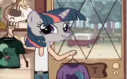 Size: 480x300 | Tagged: safe, twilight sparkle, g4, animated, clothes, dipper vs. manliness, female, gravity falls, male, panther shirt, puma shirt, puma shirt or panther shirt, shirt, t-shirt, twiface, tyler