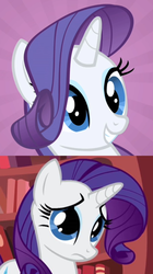 Size: 506x901 | Tagged: safe, rarity, g4, art evolution, comparison, cute, frown, grin, meta, sad, smiling, squee