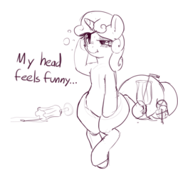 Size: 760x752 | Tagged: safe, artist:mewball, sweetie belle, g4, brain freeze, drink, drunk, drunker belle, female, grayscale, monochrome, solo