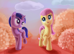 Size: 1846x1354 | Tagged: safe, artist:odooee, fluttershy, twilight sparkle, alicorn, pony, g4, female, mare, twilight sparkle (alicorn)