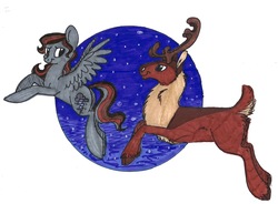 Size: 1814x1337 | Tagged: safe, artist:mezia, oc, oc only, reindeer, trade winds, traditional art