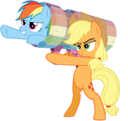 Size: 5500x5218 | Tagged: source needed, useless source url, safe, artist:maximillianveers, applejack, rainbow dash, earth pony, pegasus, pony, g4, absurd resolution, bipedal, cannon, cannon ponies, female, hat, pony cannonball, simple background, transparent background, vector