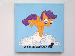 Size: 4000x3000 | Tagged: safe, artist:flutterlinchen, scootaloo, g4, cloud, female, oil painting, solo, traditional art