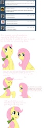 Size: 800x2337 | Tagged: safe, artist:shiaran, fluttershy, posey, earth pony, pegasus, pony, g1, g4, ask, askposey, bow, comic, duo, hair bow, simple background, tumblr, white background