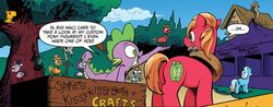 Size: 1067x417 | Tagged: safe, artist:andypriceart, idw, official comic, applejack, big macintosh, discord, peewee, queen chrysalis, rainbow dash, rarity, screw loose, spike, twilight sparkle, dragon, earth pony, pony, g4, spoiler:comic, spoiler:comic10, butt, customized toy, doll, figure, male, meta, plot, spike's custom pony figures, stallion, unnamed character, unnamed pony