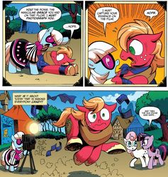 Size: 563x595 | Tagged: safe, idw, official comic, big macintosh, photo finish, twilight sparkle, twinkleshine, earth pony, pony, unicorn, friendship is magic #10, g1, g4, spoiler:comic, camera, comic, female, g1 to g4, generation leap, male, mare, speech bubble, stallion, sunstone (g1), unicorn twilight