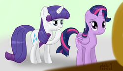 Size: 1024x596 | Tagged: safe, artist:phallen1, rarity, twilight sparkle, alicorn, pony, g4, alternate hairstyle, female, mare, twilight sparkle (alicorn)