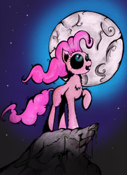 Size: 2290x3146 | Tagged: safe, artist:inky-draws, pinkie pie, hengstwolf, werewolf, wolf, g4, chest fluff, female, halloween, moon, solo, traditional art