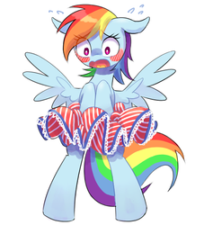 Size: 500x550 | Tagged: safe, artist:30clock, rainbow dash, g4, blushing, clothes, female, rainbow dash always dresses in style, skirt, solo