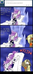 Size: 850x1900 | Tagged: safe, artist:ichibangravity, oc, oc only, ask king sombra pie, bed, rae mix, triste savoir, tumblr