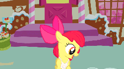 Size: 960x540 | Tagged: safe, screencap, apple bloom, earth pony, pony, call of the cutie, g4, season 1, adorabloom, animated, apron, behaving like a dog, butt, chasing own tail, clothes, cuddly, cute, cuteness overload, cutest pony alive, cutest pony ever, daaaaaaaaaaaw, female, filly, foal, funny, gif, hnnng, huggable, loop, open mouth, plot, smiling, solo, spinning, talking, weapons-grade cute