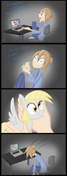 Size: 554x1440 | Tagged: safe, artist:thecheeseburger, derpy hooves, fluttershy, pinkie pie, rainbow dash, human, g4, comic, computer, female, toy
