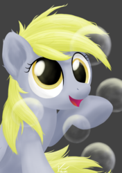 Size: 1280x1820 | Tagged: safe, artist:symbianl, derpy hooves, pegasus, pony, g4, bubble, female, filly, filly derpy, portrait, solo, younger