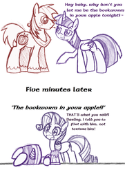 Size: 1792x2476 | Tagged: safe, artist:boulderthedragon, big macintosh, rarity, twilight sparkle, alicorn, pony, g4, comic, female, flirting, innuendo, male, mare, ship:twimac, shipping, straight, traditional art, twilight sparkle (alicorn)