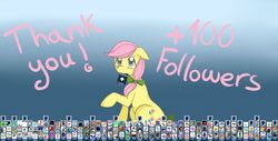 Size: 1970x1000 | Tagged: safe, artist:shiaran, posey, earth pony, pony, g1, askposey, blue background, blushing, bow, female, hair bow, mouth hold, simple background, solo, tumblr