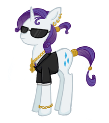 Size: 600x675 | Tagged: safe, artist:thecheeseburger, rarity, g4, alternate hairstyle, bling, clothes, earring, female, necklace, solo, sunglasses