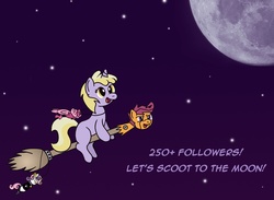 Size: 2000x1464 | Tagged: safe, artist:gogglesparks, dinky hooves, ruby pinch, scootaloo, g4, moon, space
