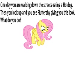 Size: 5000x4000 | Tagged: safe, fluttershy, g4, anti-bronybait, bronybait, female, hot dog, solo, text