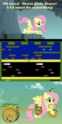 Size: 550x1091 | Tagged: safe, fluttershy, frog, g4, artifact, basket, cart, dialogue, female, fluttershy being fluttershy, frogger, mare