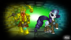 Size: 1920x1080 | Tagged: safe, artist:malamol, rarity, dwarf, g4, armor, beard, cave, hammer