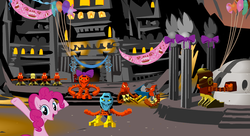 Size: 1276x696 | Tagged: safe, pinkie pie, g4, bionicle, crossover, jaller, kapura, lego, mata nui online game, takua