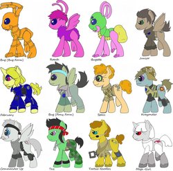 Size: 899x888 | Tagged: safe, artist:c8lin-the-hedgie, insect, bug (starship), bugette, commander up, february (starship), insect pony, insectified, junior (starship), krayonder, mega-girl, ponified, roach (starship), simple background, specs (starship), starship (musical), taz, team starkid, tootsie noodles, white background