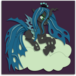 Size: 1859x1859 | Tagged: safe, artist:the-paper-pony, queen chrysalis, changeling, changeling queen, g4, cloud, crown, female, jewelry, regalia, solo