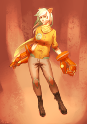 Size: 805x1143 | Tagged: safe, artist:mewball, human, clothes, gloves, humanized, weapon