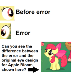 Size: 593x591 | Tagged: safe, apple bloom, g4, animation error, meta, text