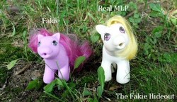 Size: 463x267 | Tagged: safe, pony, g1, bootleg, comparison, irl, photo, toy