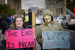Size: 496x331 | Tagged: safe, human, 20% cooler, glasses, guy fawkes mask, irl, irl human, occupy, photo, protest, sign